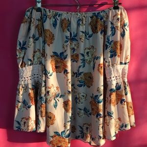 Off Shoulder Floral Print Blouse